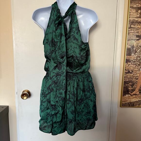 Do+Be Green Satin Halter Tie Back Smocked Mini Dress Small 90s Y2K Bratz Party - Picture 3 of 13